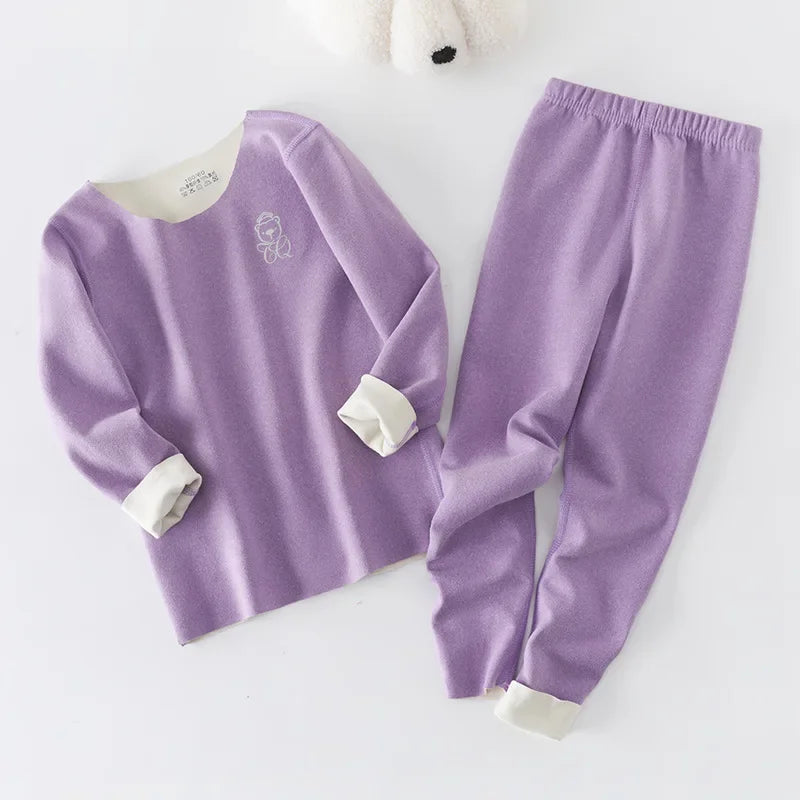 Boys Thermal Fleece Thermal Underwear 37°C Constant Temperature Warm Two-Piece Winter Pajamas Set Unisex Kids Long Johns for Ages 7-13
