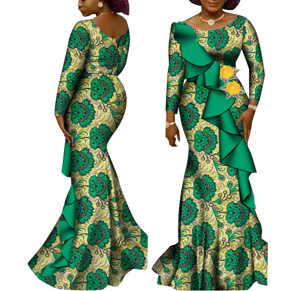 Women’s Ankara Print Long Sleeve Kanga Dress – Cotton | Dashiki Style | Wedding, Party & Occasion | XS–6XL + Custom | 22 Prints