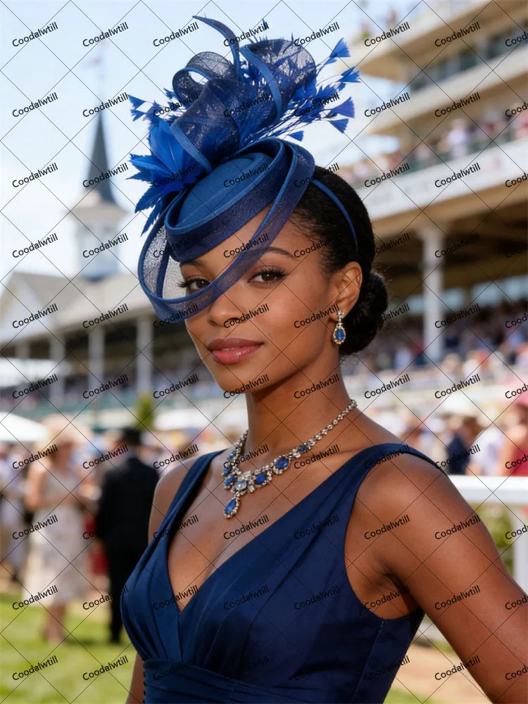 Elegant Women's Fascinator Kentucky Derbie Headwear Chapeau Cap With Feather Clips