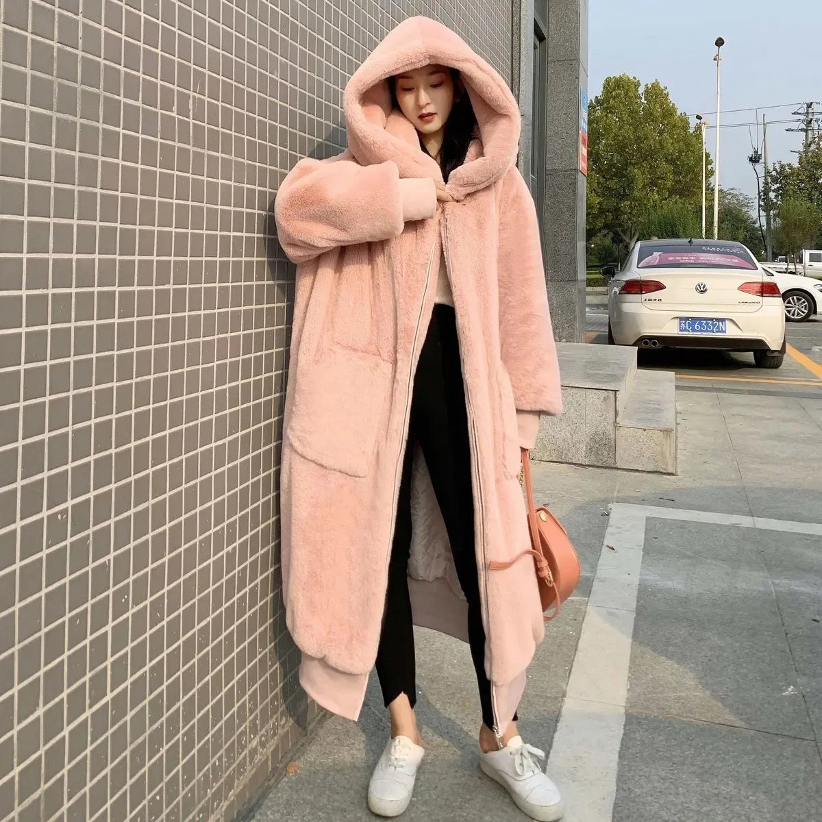 Women’s Long Hooded Faux-Fur Winter Coat