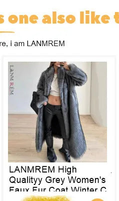 LANMREM Trendy Women's Faux Fur Coat Printed Colorful Furry Coats Autumn Winter Chic Suit Collar Thick Long Overcoat 2DB5840