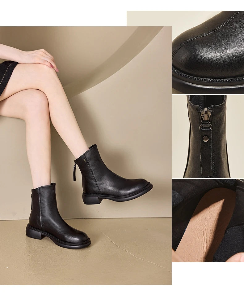 WOIZGIC Women's Genuine Leather Female Mother Ankle Boots Shoes Split Zipper Winter Fur Plush Warm Autumn Zapatos Mujer Platform