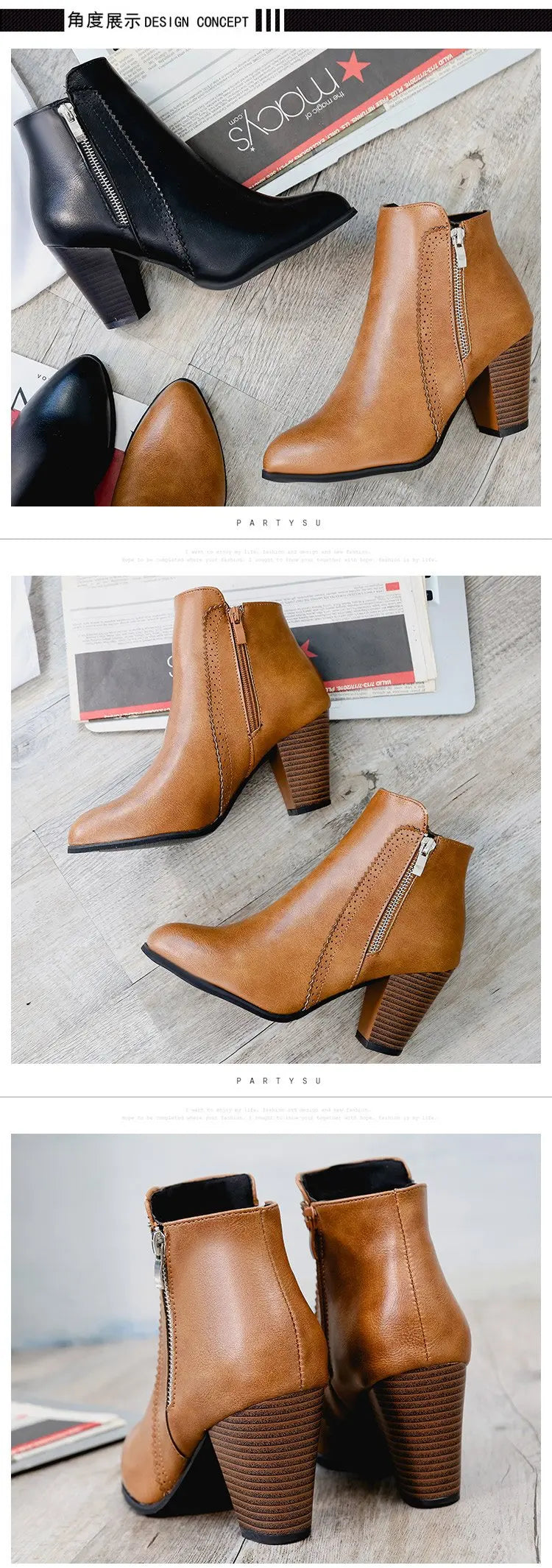2024 new autumn ladies boot Coarse heeled outdoor nonslip shoe Retro Zipper Fashion Boots Comfort casual women's shoes Botas