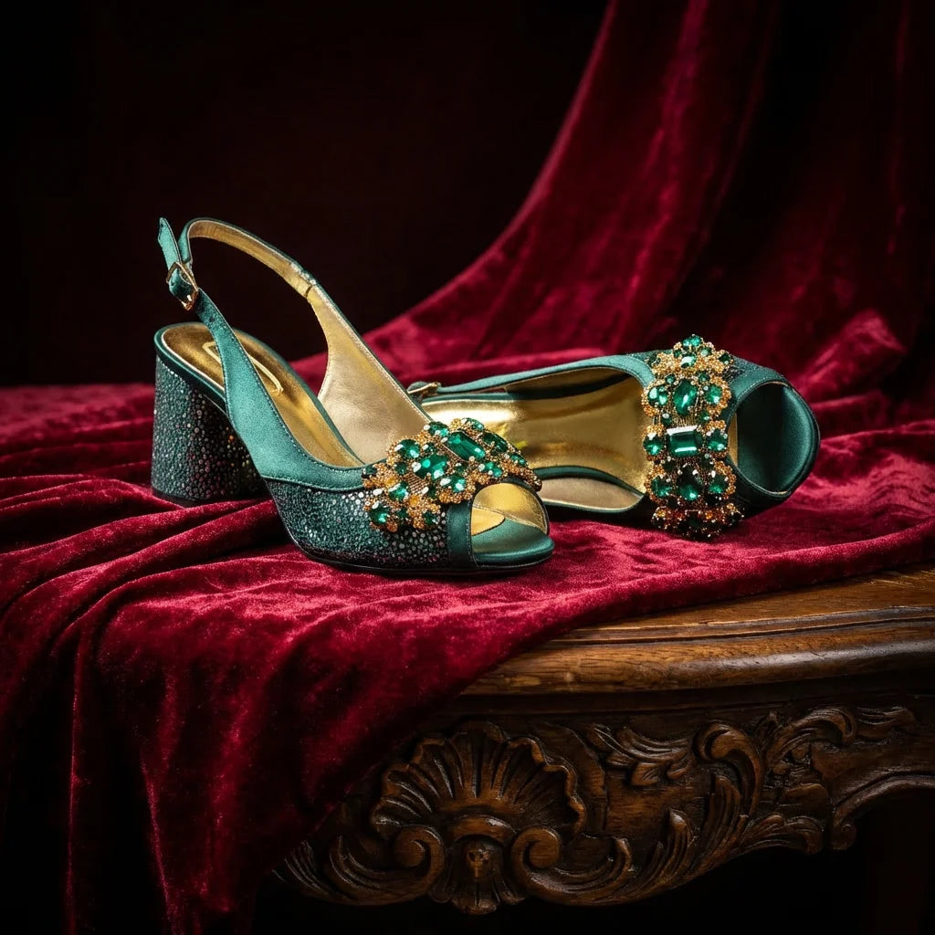 New INS Style Fashion Itlian Design High Heels Shoes  and Bag Set Rhinestone-Embellished Designer Shoes Heel Perfect for Party