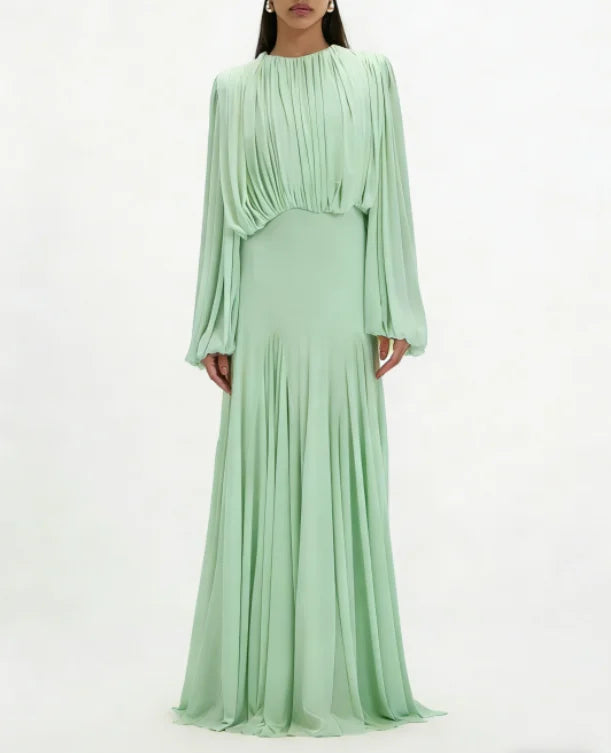 Women's Pleated High-Waist A-Line Maxi Dress
