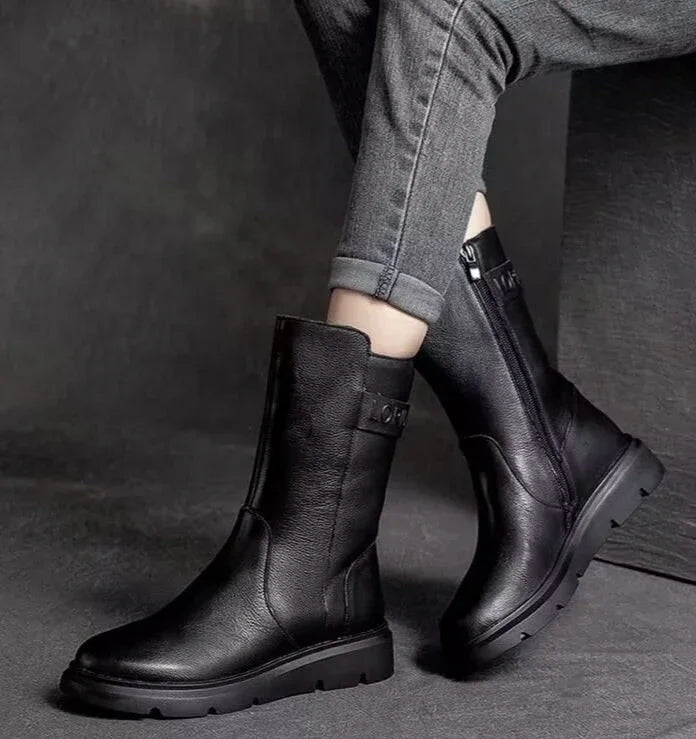 Mid Calf Shoes Woman New In Elegant With Low Heels Half High Boots for Women Large Size Warm Designer Luxury Quality Cosplay Pu