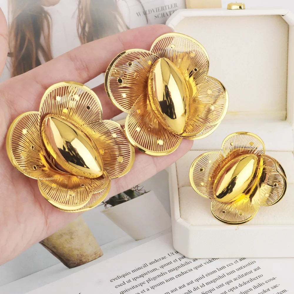 Gold Plated Earrings Ring Set for Women