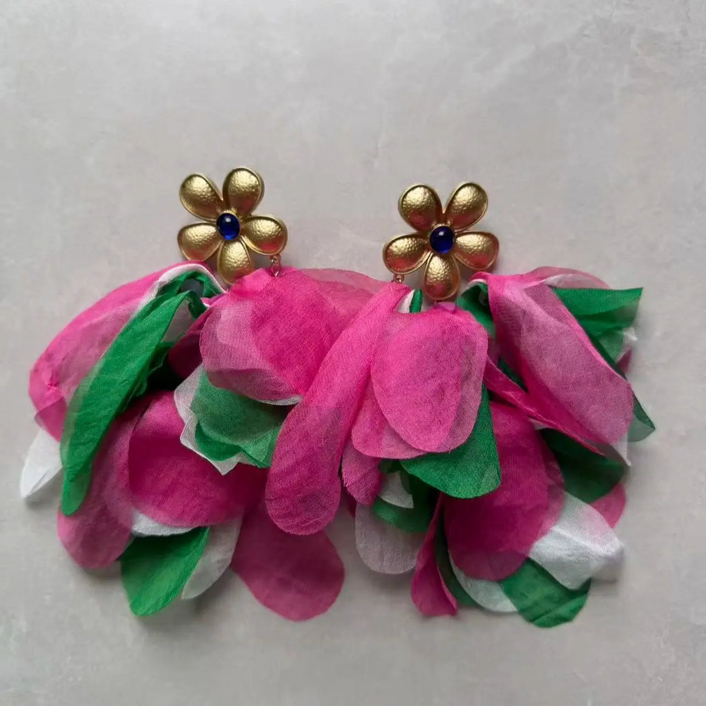 Bohemian Leaves Tassels Big Flower Dangle Earrings For Women Girl Trendy Luxury Vintage Fairy Wedding Party Jewelry