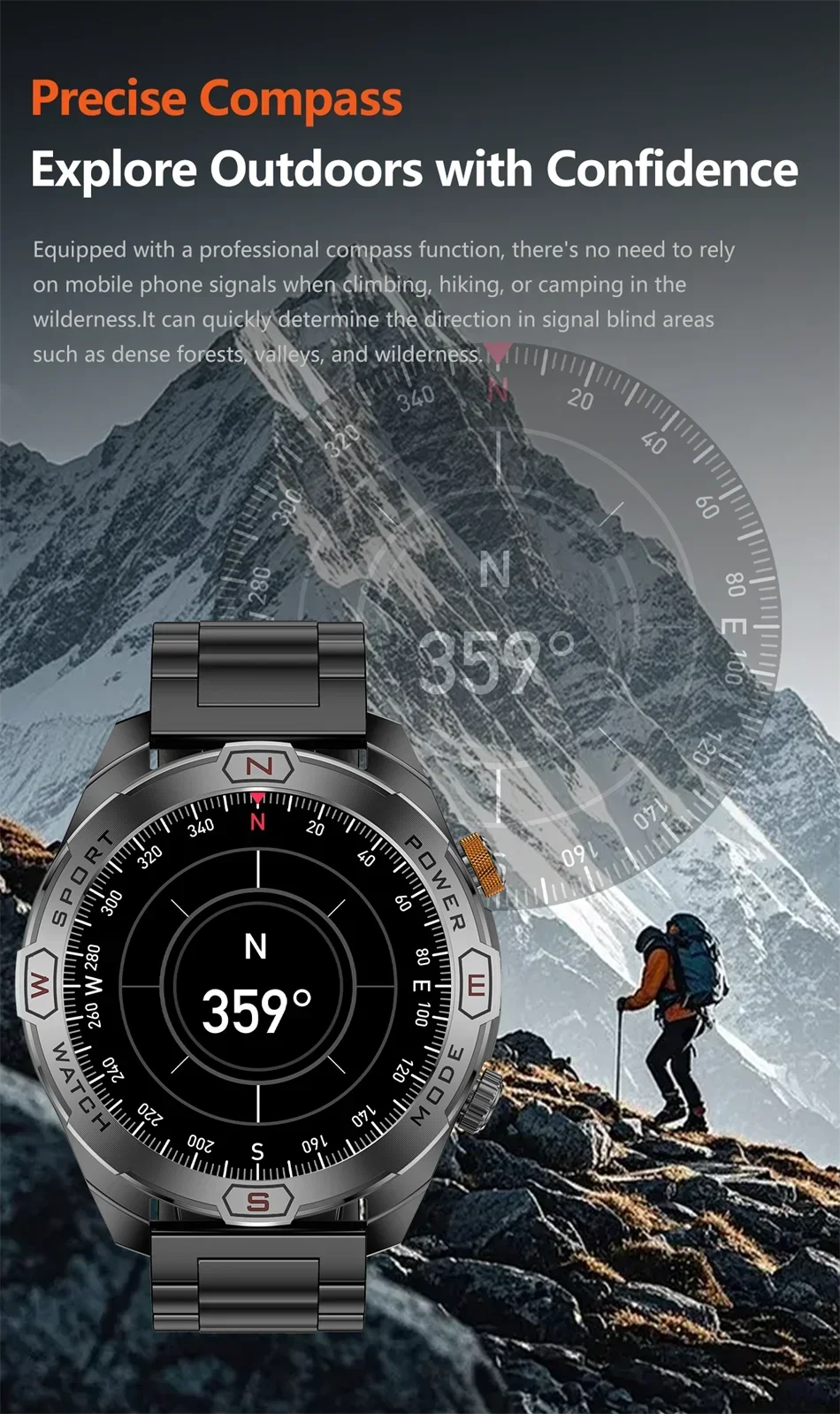 Military Grade 1200 mAh Battery Smart Watch Men LED Flashlight Outdoor Sports Fitness Tracker Compass Bluetooth Call Smartwatch