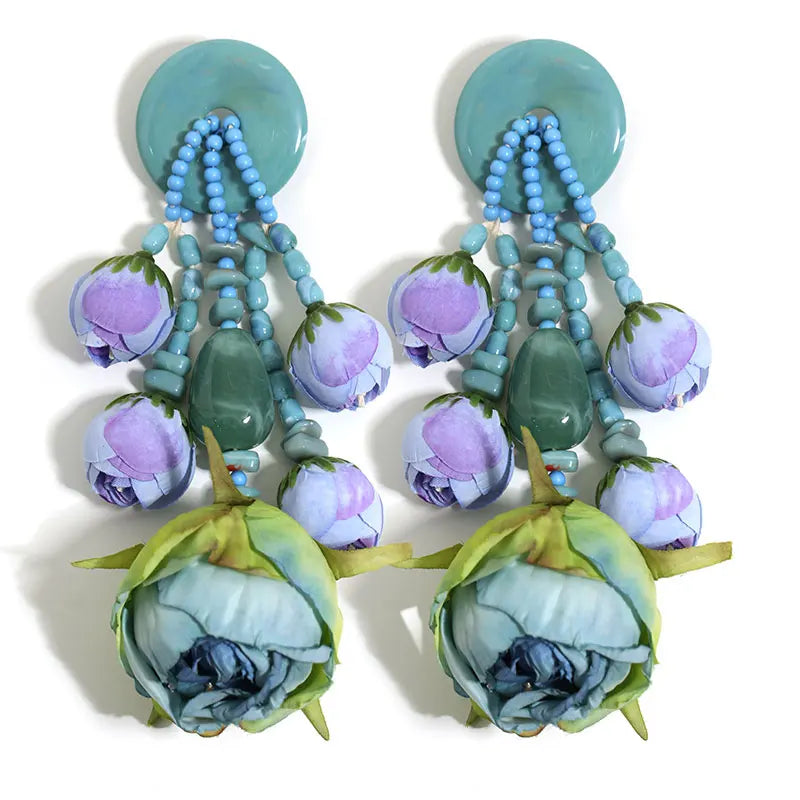 Bohemian Statement Style Rosebud Earrings For Women Trendy Luxury Vintage