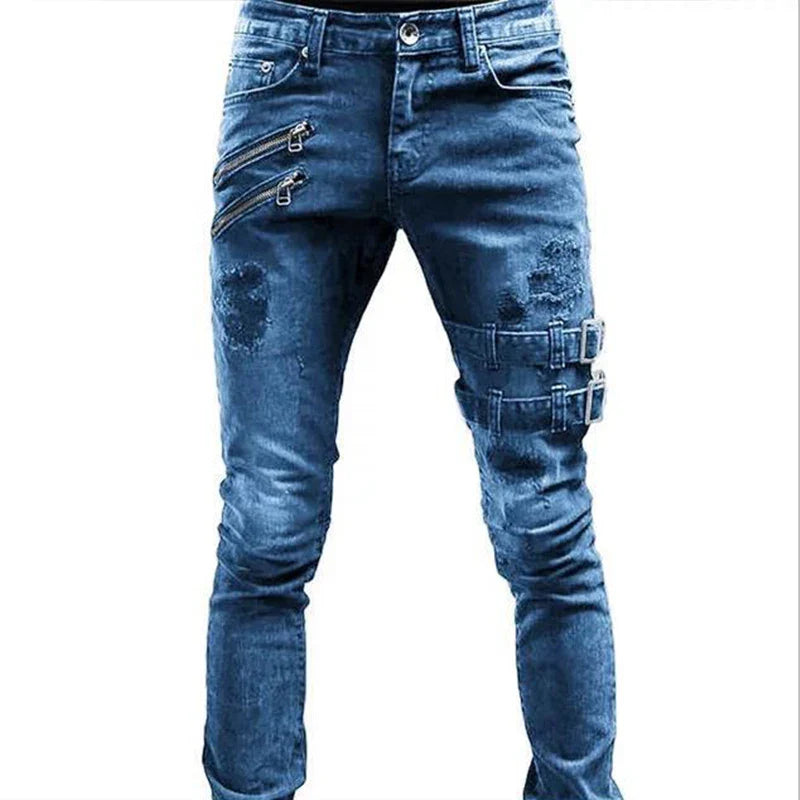 2025 New Street Skinny Ripped Jeans Men Denim Pencil Pants Wash Casual Mid