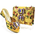 Italian New Arrivals Shoes and Bag Set in Green Color High Quality Specials Design Slipper with Crystal for Wedding Dress