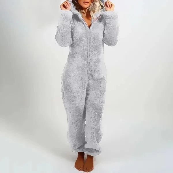 Autumn Winter Thick Fleece Women's Onesie Pajamas with Hat Casual Style Comfortable Soft Fabric