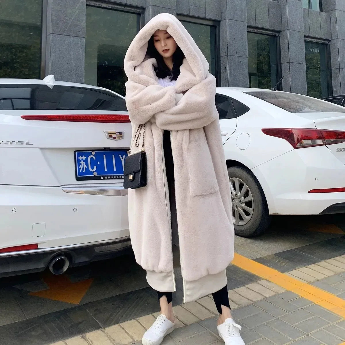 Women’s Long Hooded Faux-Fur Winter Coat