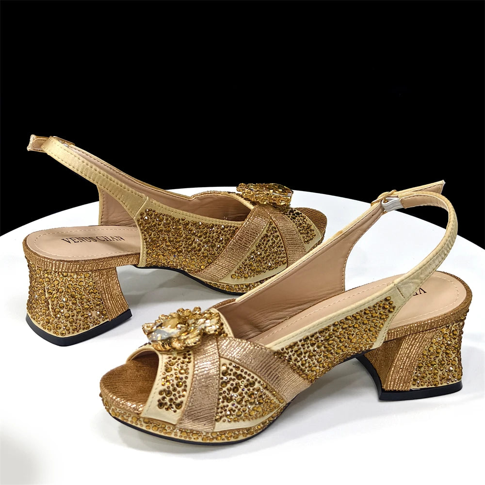 Elegant Women's Peep-Toe Heels and Matching Wine Color Diamond Pumps Set - Stylish Italian Shoes and Bags for Parties