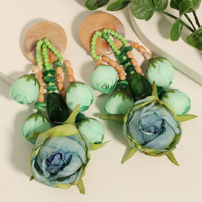 Bohemian Statement Style Rosebud Earrings For Women Trendy Luxury Vintage
