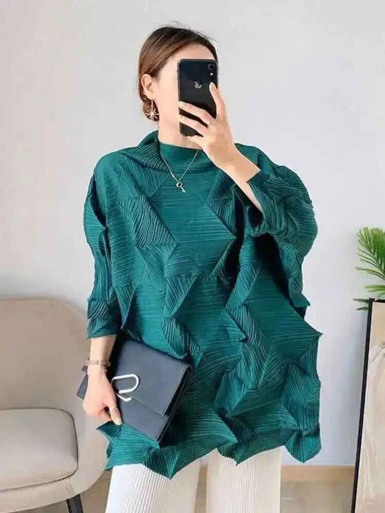 Women's Pleated Stand Collar Top | Loose Solid Colour Chic T-Shirt | Spring Summer 2026 | AvantBah