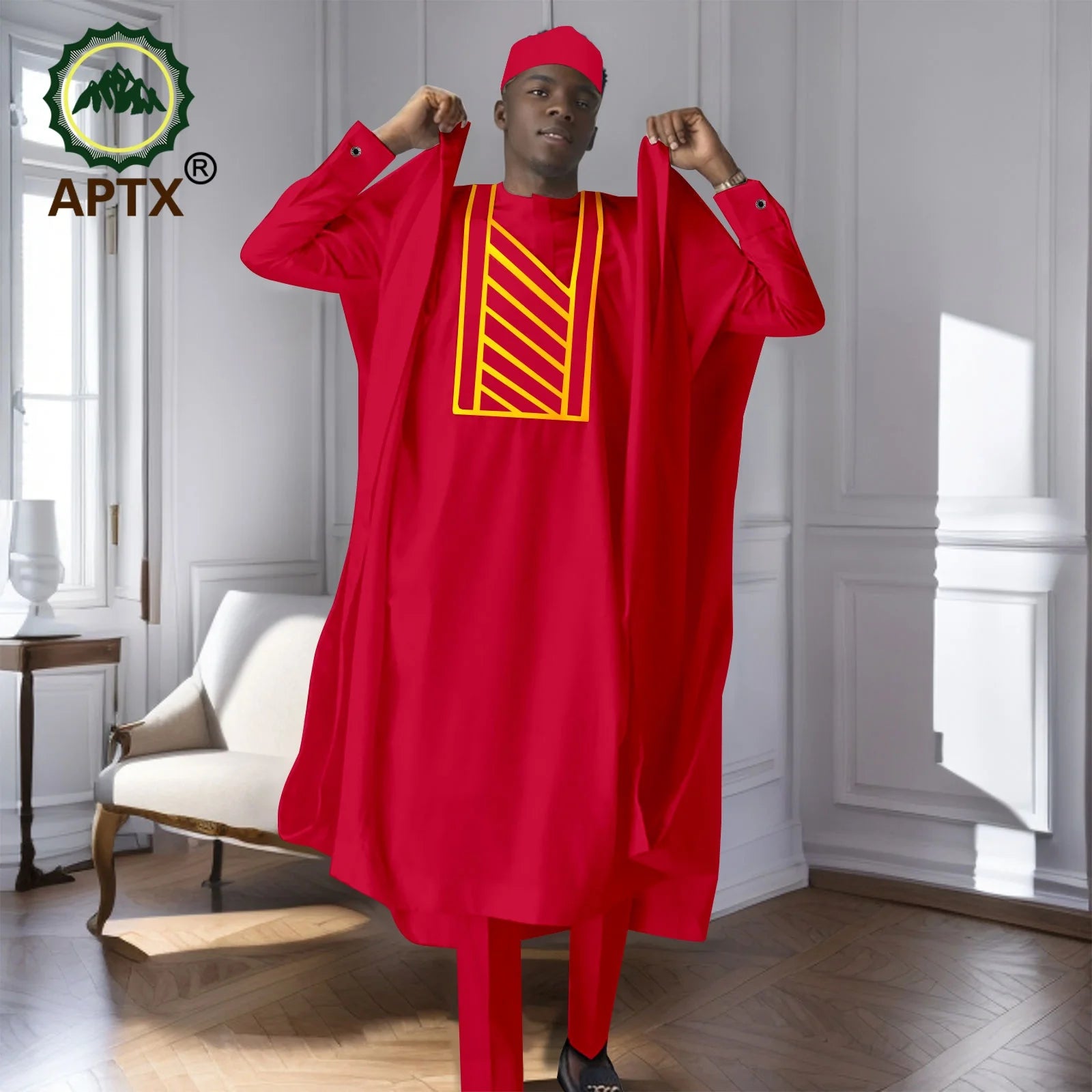 African Men's Traditional  Robe Long Sleeve Clothes Elegant Luxury Men's Outfits  Bazin Riche Embroidery Dress 2416125