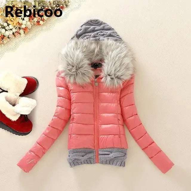Women's Fashionable Big Fur Collar Hooded Jacket