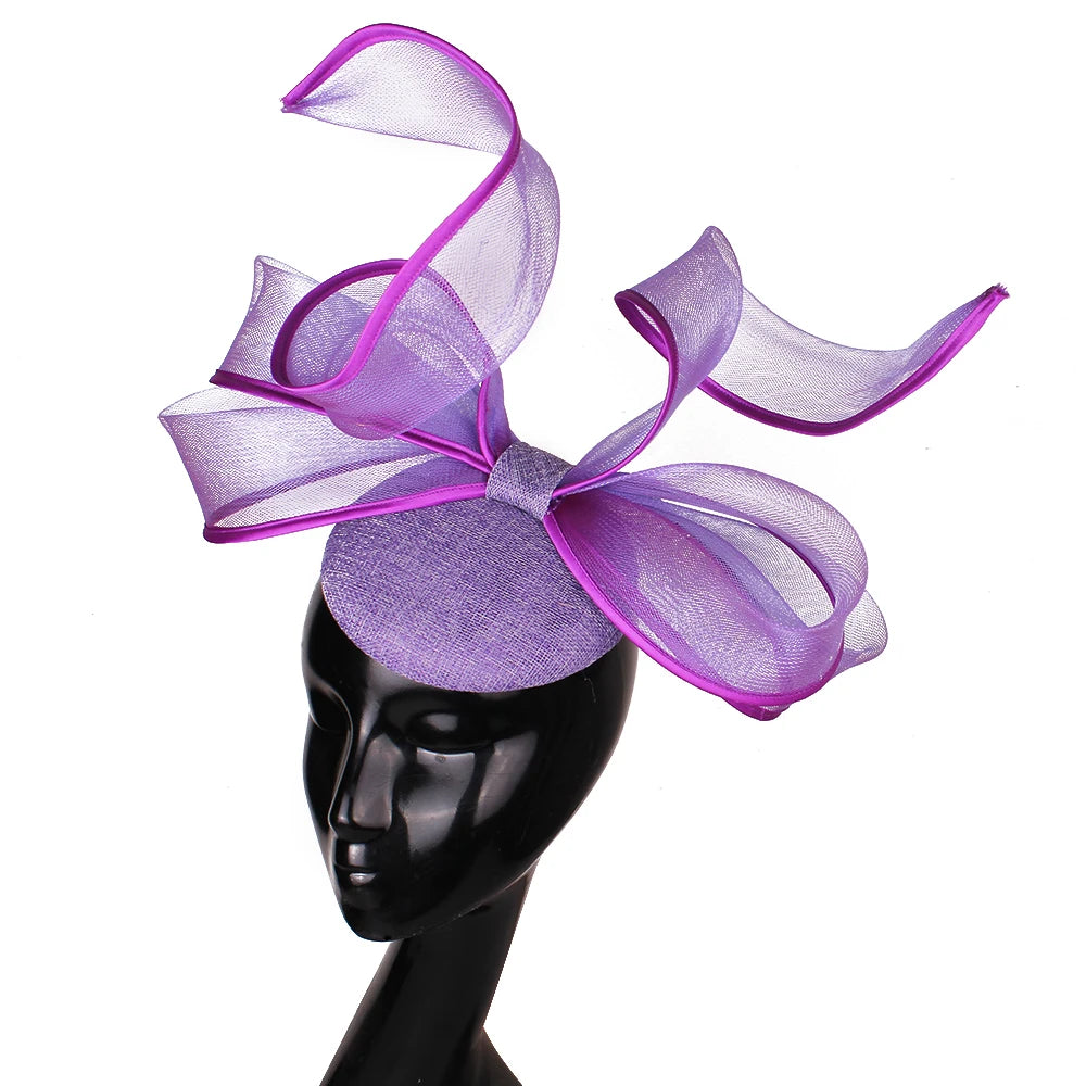 2025 New Fascinators Hat Beige Bowknot Light Blue Cocktail Fedoras Derby Accessory Headbands Lady Chuch Headpiece Headwear