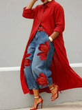 Casual Plus Size Shirt for Women's Longline Button Down Shirt Long Sleeve Loose Fit Maxi Tunic Blouse Open Front Cardigan Top