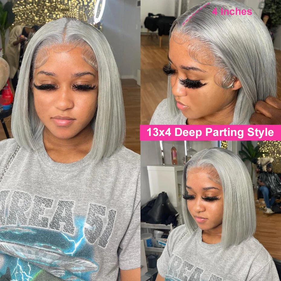 Silver Grey Bob Wig | 13×4 HD Lace Front Human Hair Wig