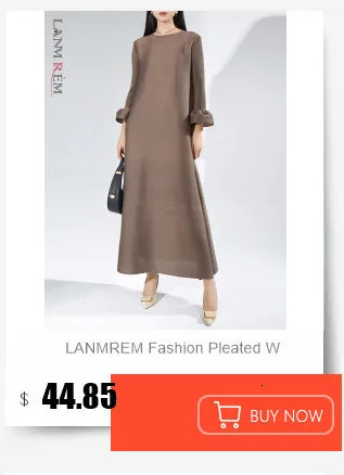 LANMREM Elegant Pleated Dress For Women Stand Collar Puff Sleeves High Stretch Personalized Dresses 2025 Spring New 2Z2817