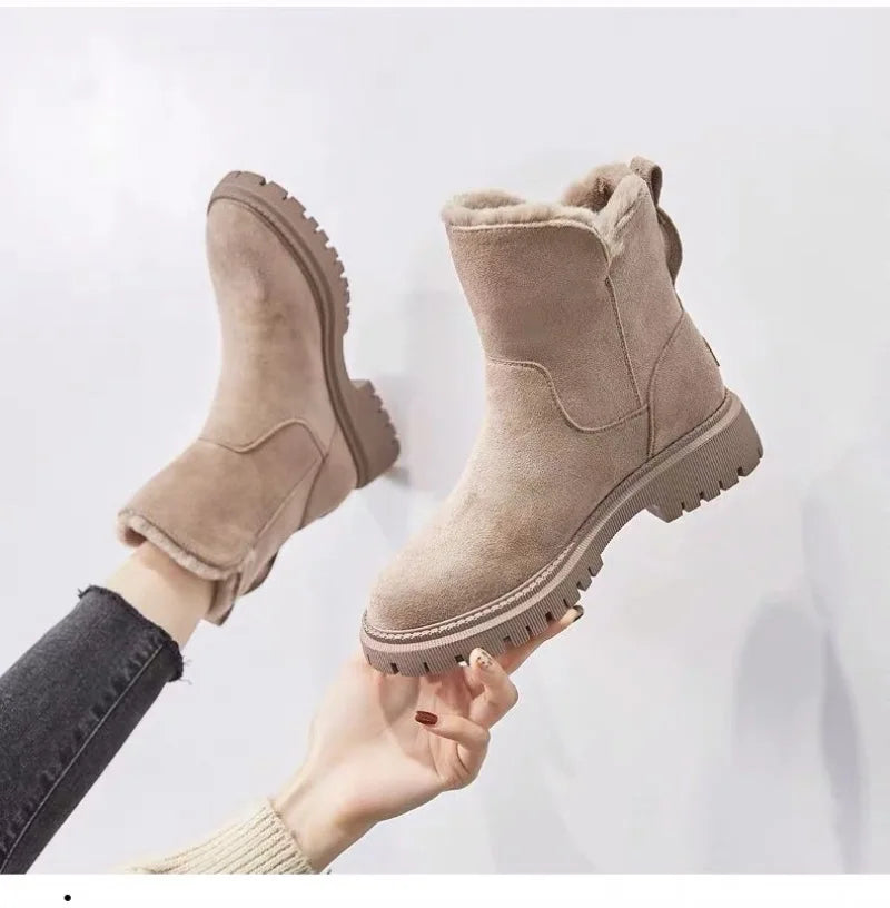 2025 Winter Women's Boots Plush Warm Snow Boots Fashion High Top Cotton Boots for Women Tassel Zipper Ankle Boot Botas De Mujer