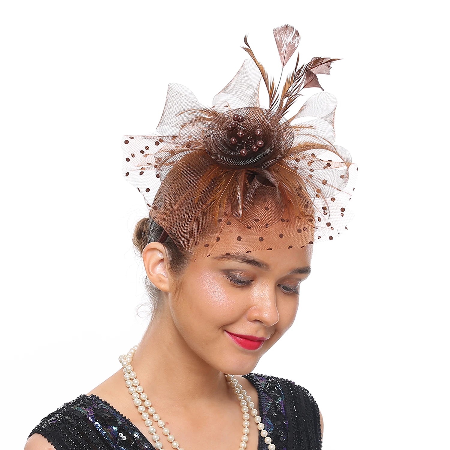 Vintage Women Feather Flower Fascinator Hat Ladies Hair Accessories Wedding Party Floral Mesh Veil Headband Hairpin