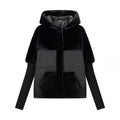 Women Fashion Hooded Patchwork Faux Fur Coat Knitted Sleeve Drop Shoulder Oversize Cotton Coats Autumn Winter 2026 Street Jacket