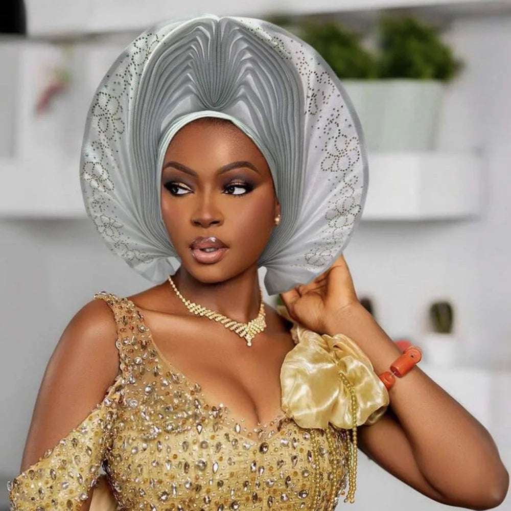 Pre-Made African Auto Gele Turban Cap | Nigerian Wedding Headpiece & Head Wrap | AvantBah