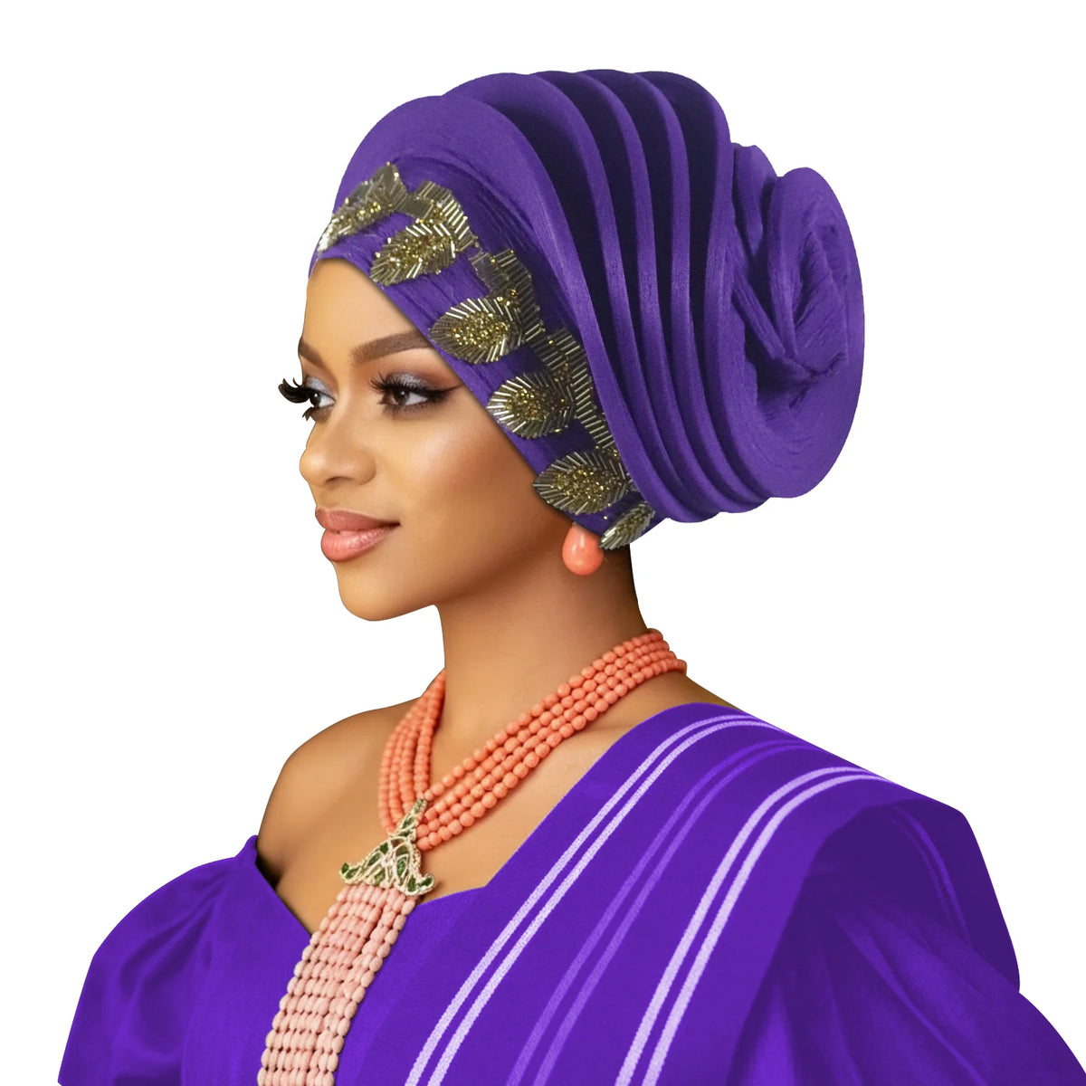 Pre-Made African Diamond Auto Gele | Nigerian Wedding Headtie Turban Cap & Head Wrap | AvantBah