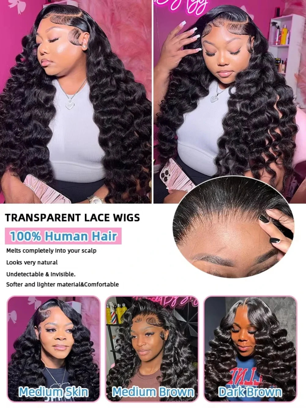 40 Inch Loose Deep Wave Brazilian Human Hair Wig 13x6 HD Lace Frontal 13x4 Lace Wig Frontal for Women with Swiss Lace Average Cap Size