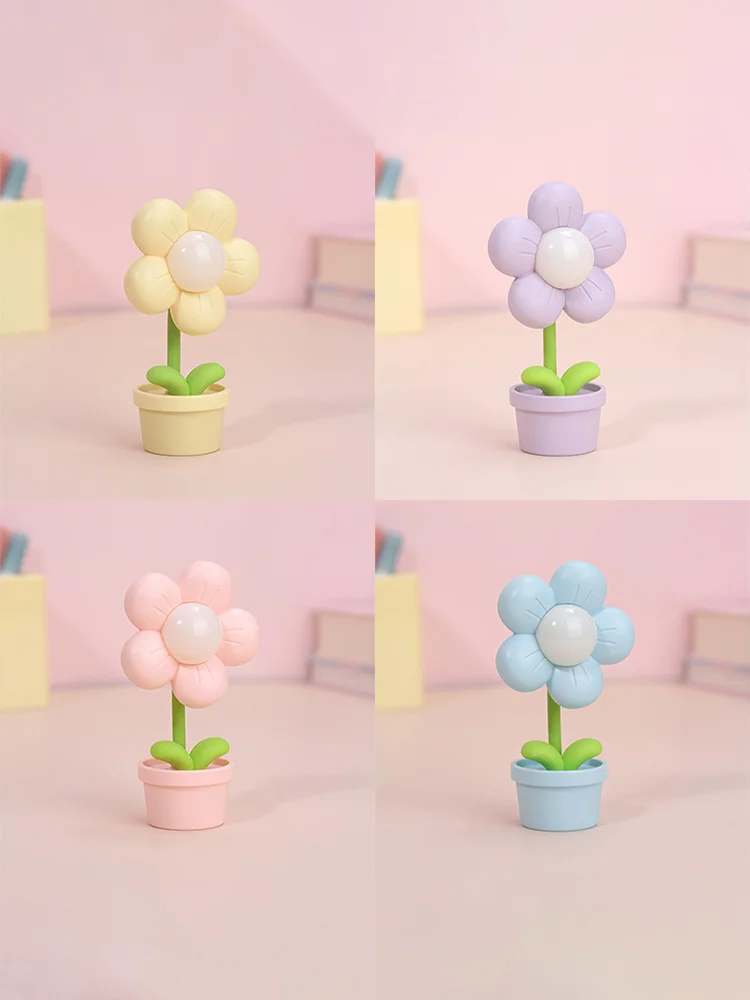 Mini LED Flower Night Light Cute Small Table Lamp Desktop Ornament Bedside Bedroom Ambient Lights Children Toy Kids Holiday Gift