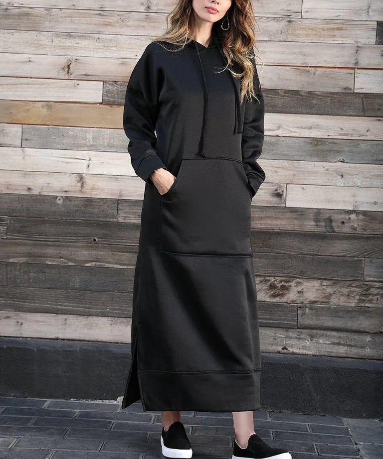 Women's Hoodie Midi Dress | Lace-Up Hem Casual Sweatshirt Long Dress | HotTrendyPicks