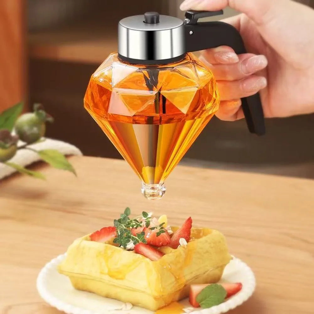 Diamond Glass Honey Dispenser 200ml | Oil, Vinegar & Sauce Dripper with Stand | HotTrendyPicks