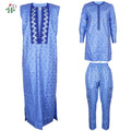 H&D 2026 African Clothing For Man Traditional Agbada Sets 3PCS Blue Thobe Pant Suits Bazin Riche Embroidery Wedding Party Dress