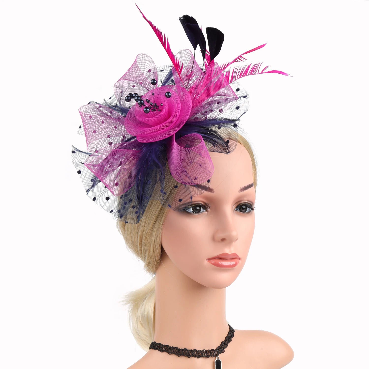 Vintage Women Feather Flower Fascinator Hat Ladies Hair Accessories Wedding Party Floral Mesh Veil Headband Hairpin