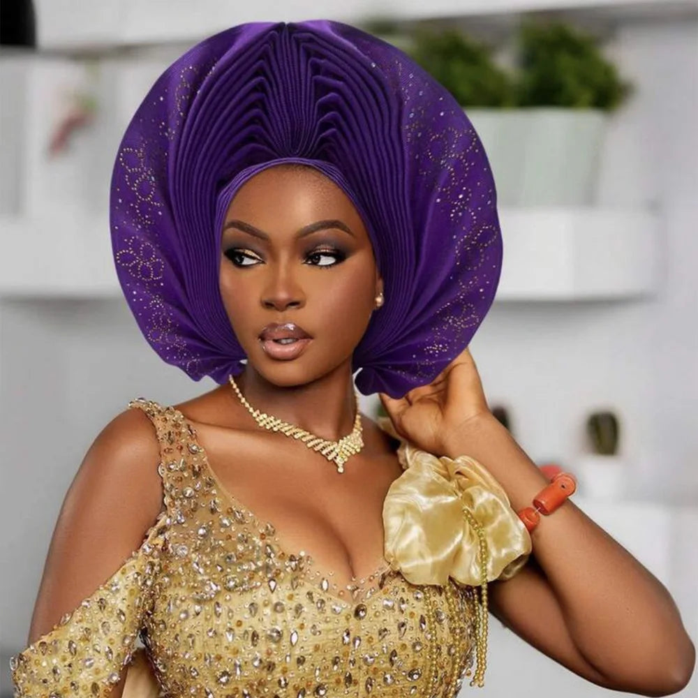 Pre-Made African Auto Gele Turban Cap | Nigerian Wedding Headpiece & Head Wrap | AvantBah