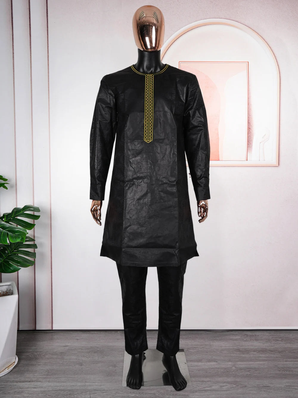 3 PCS Set African Clothes for Men Dashiki Tradition Outfit Robe Embroidery Tops Pants Suits Bazin Muslim Wedding Party Clothing