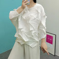 Women's Casual Pleated T-Shirt | Irregular Design Loose Solid Colour Pullover Top | Spring 2025 | AvantBah