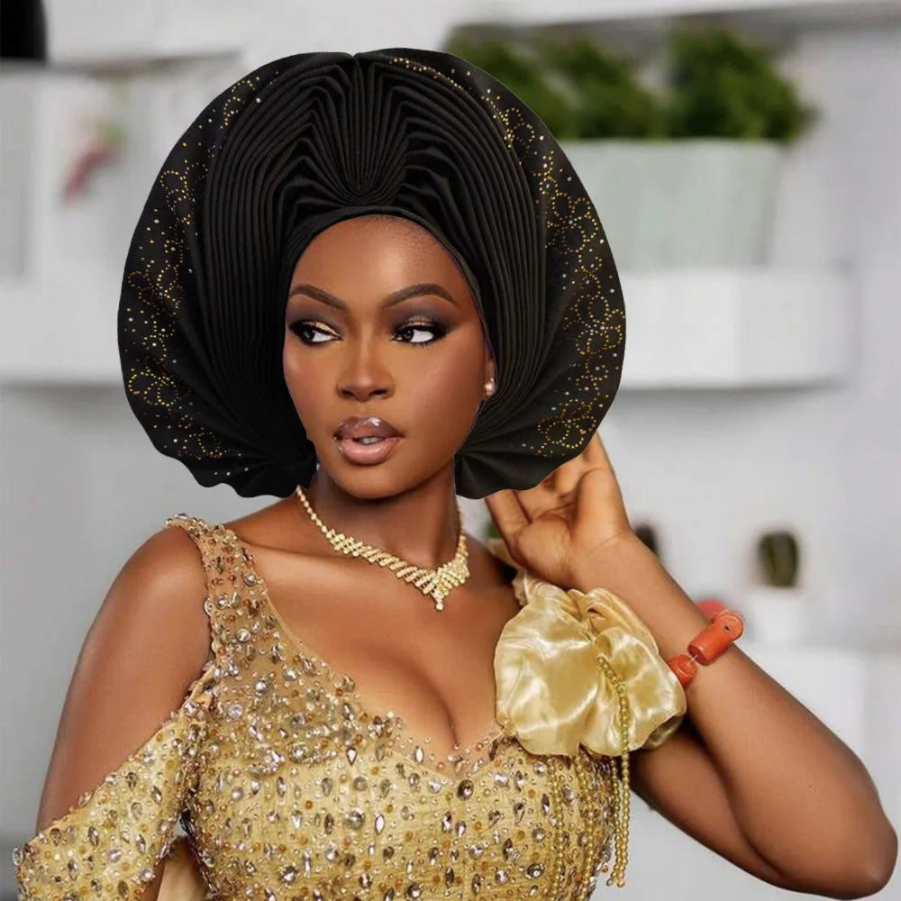 Pre-Made African Auto Gele Turban Cap | Nigerian Wedding Headpiece & Head Wrap | AvantBah