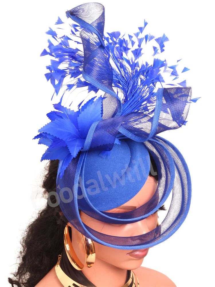 Elegant Women's Fascinator Kentucky Derbie Headwear Chapeau Cap With Feather Clips