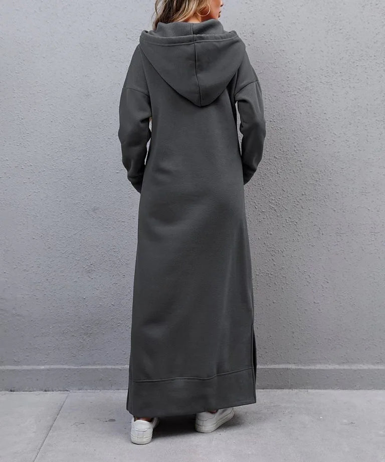 Women's Hoodie Midi Dress | Lace-Up Hem Casual Sweatshirt Long Dress | HotTrendyPicks