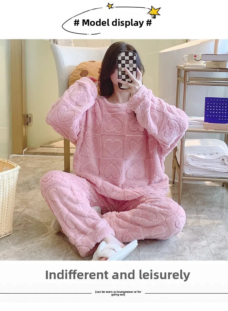 Plus Size Coral Fleece Pyjama Set | Thick Winter Sleepwear for Women | HotTrendyPicks