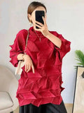 Women's Pleated Stand Collar Top | Loose Solid Colour Chic T-Shirt | Spring Summer 2026 | AvantBah