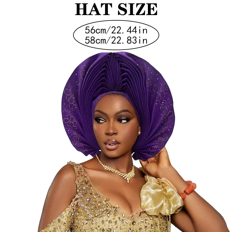 Pre-Made African Auto Gele Turban Cap | Nigerian Wedding Headpiece & Head Wrap | AvantBah