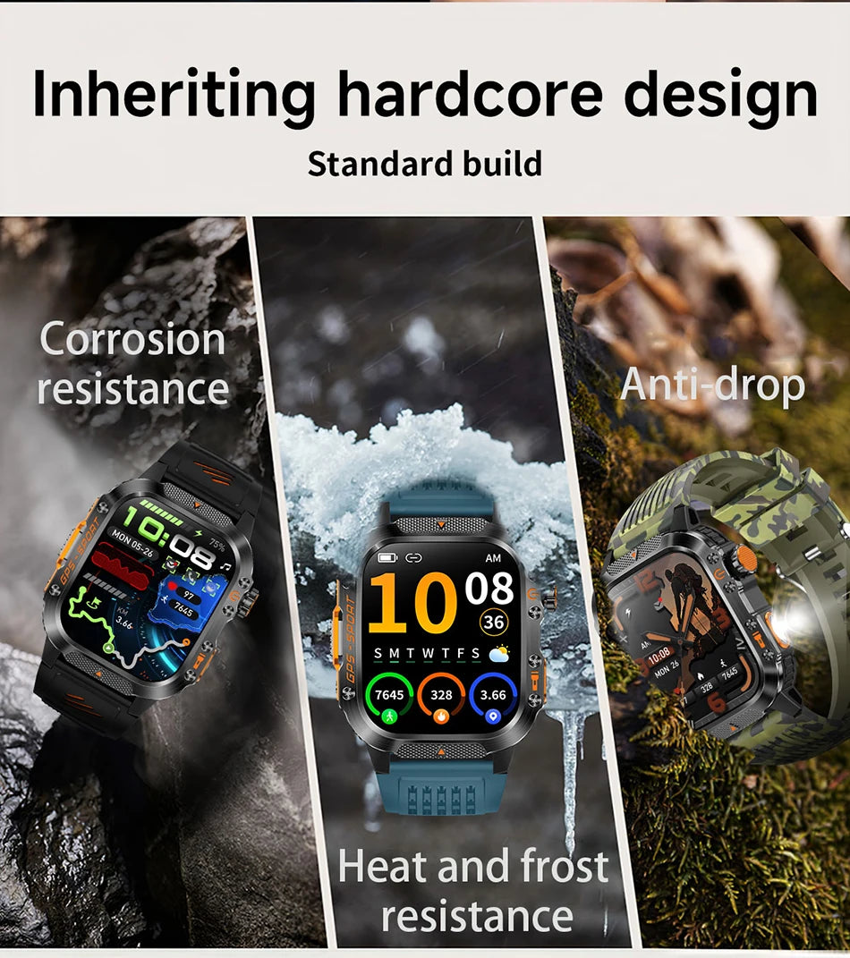 Military GPS Smartwatch Men | 2.01" AMOLED Flashlight Bluetooth 3ATM Waterproof
