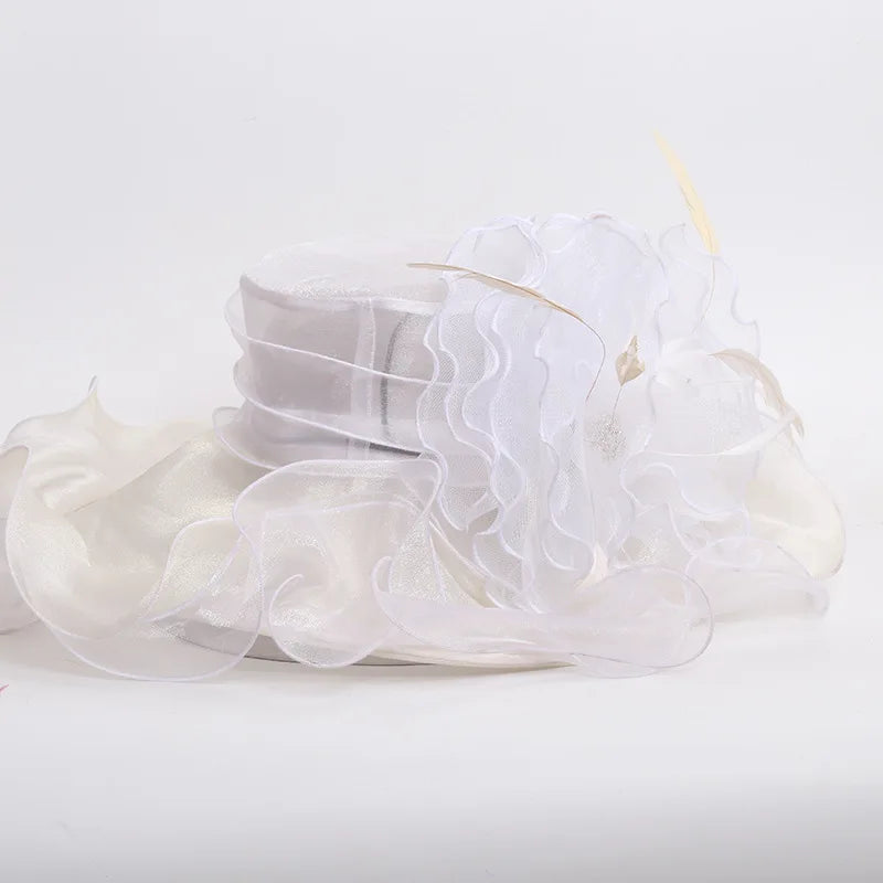 Organza Wide Brim Church Hat | Detachable Flower Fascinator