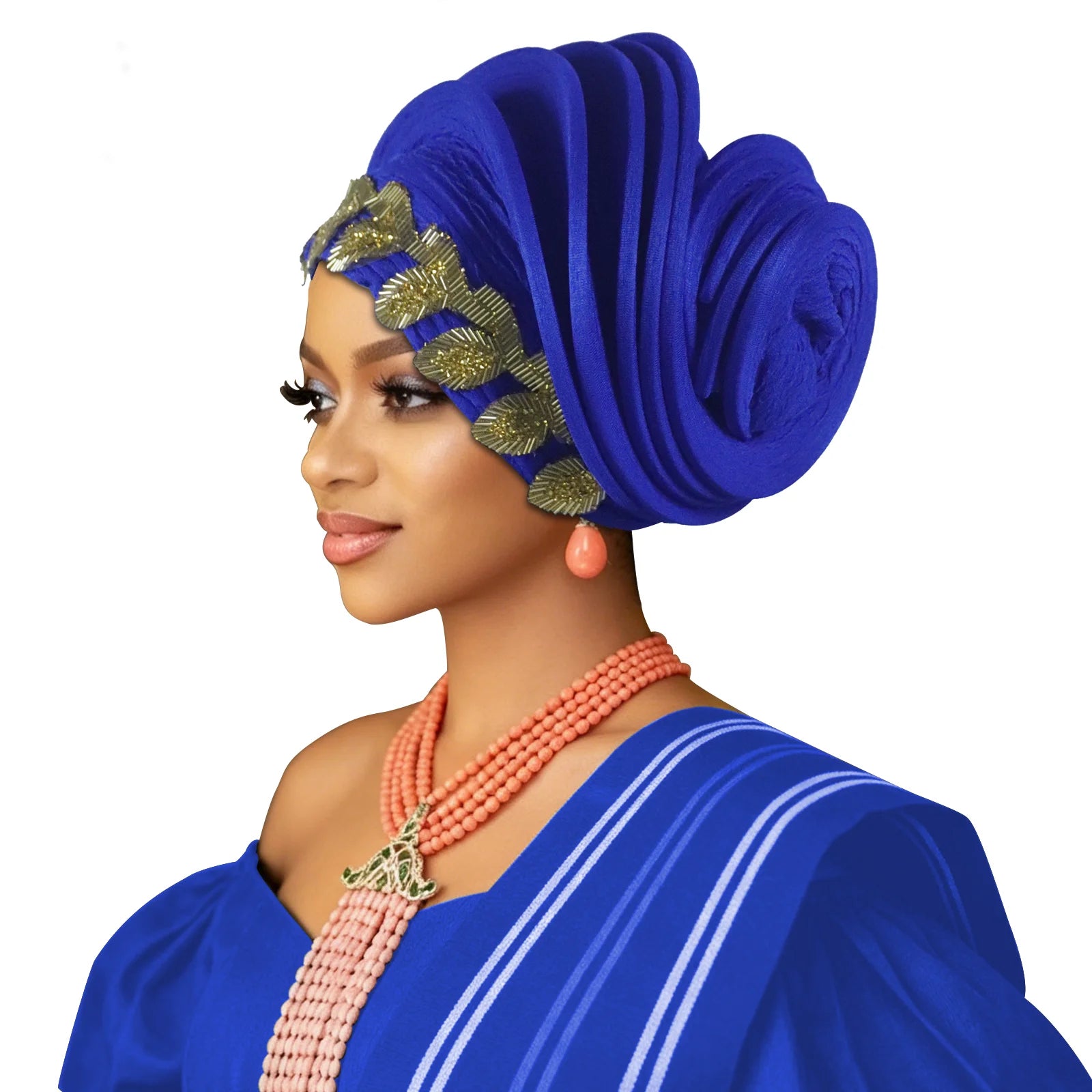 Pre-Made African Diamond Auto Gele | Nigerian Wedding Headtie Turban Cap & Head Wrap | AvantBah